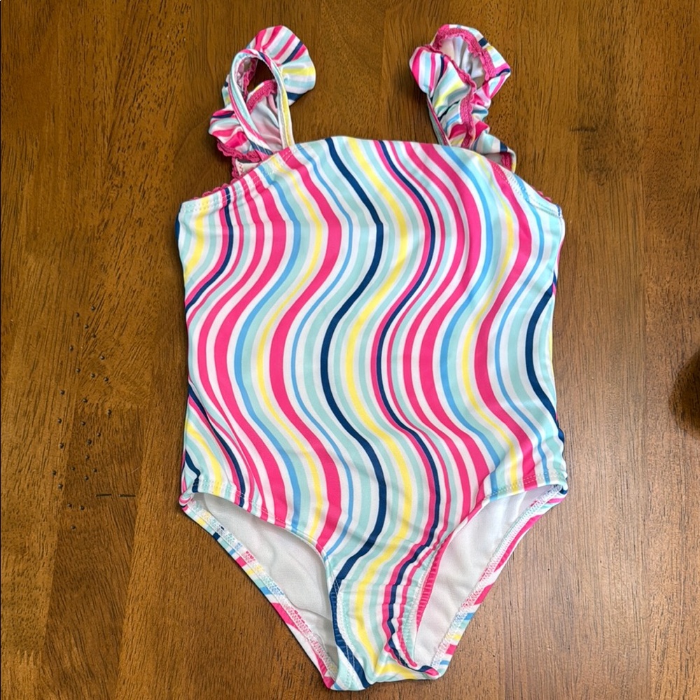 Wonder Nation Pink and Blue One Piece Swimsuit with Ruffles